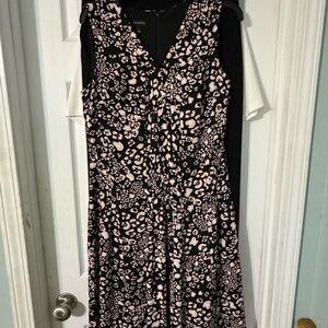 Talbots Black and Pink Animal Print Midi Dress